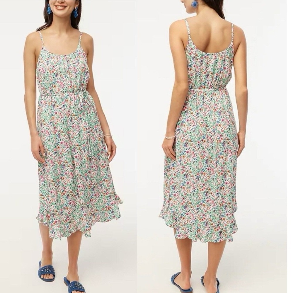 J. Crew Factory Midi Dress Ruffle Ditsy Floral 10 Multicolor Boho Cottagecore